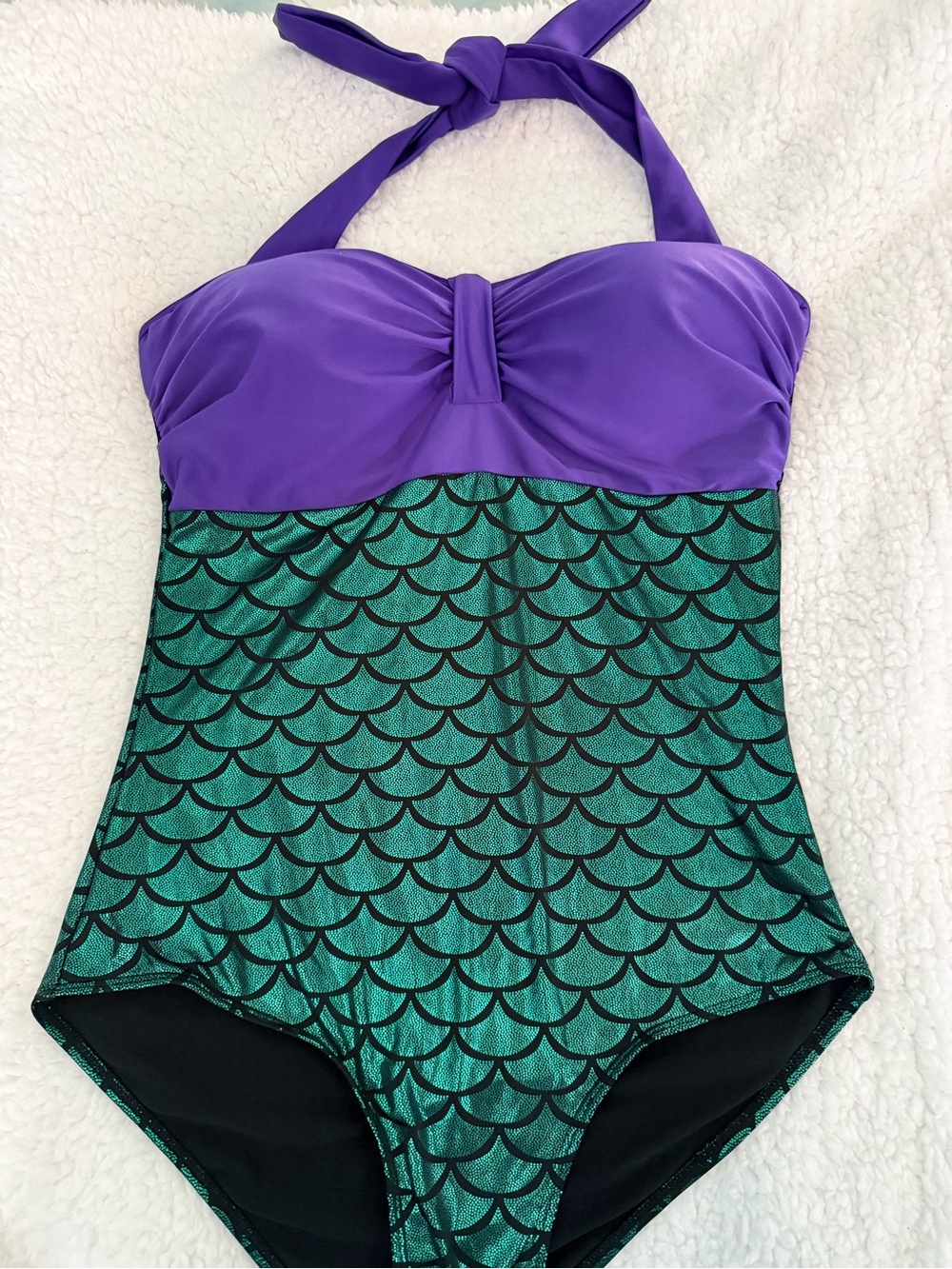 Metallic Green mermaid scale with Purple Trim swimsuit